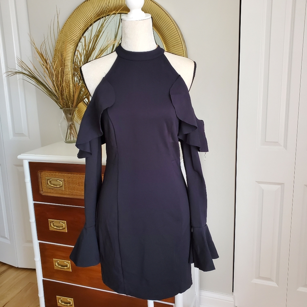 Free People Cold Shoulder bell sleeve black dress